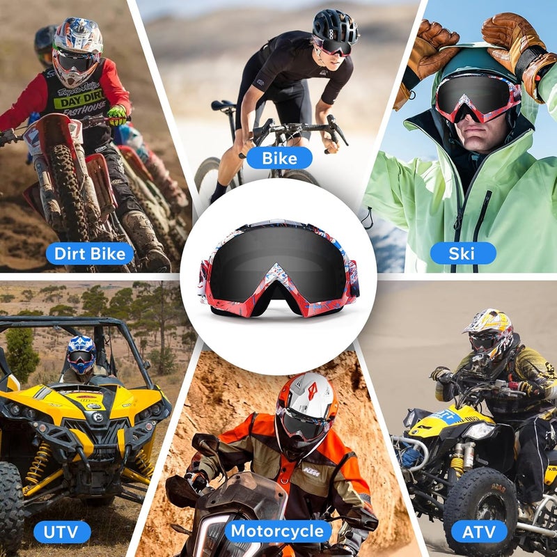 4-FQ Motocross Goggles ATV DirtBike Riding Racing Eyewear Windproof Glasses, UV400 Anti-Fog Scratch Impact Resistant Eye Protection Safety Goggles for Youth Men & Women(Grey Lens) - Image 3